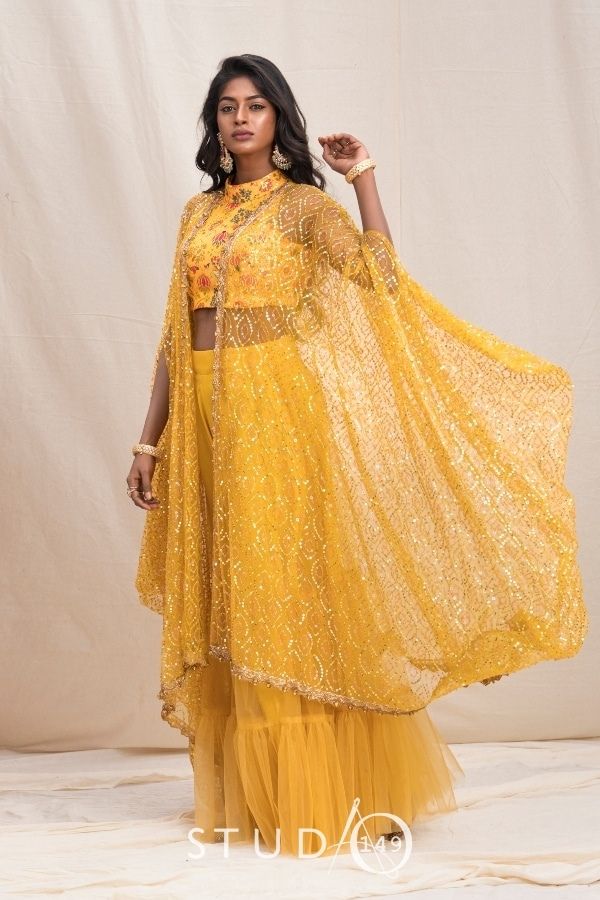 Designer Haldi Crop top Outfit Bridal Wear Studio 149 Fashion