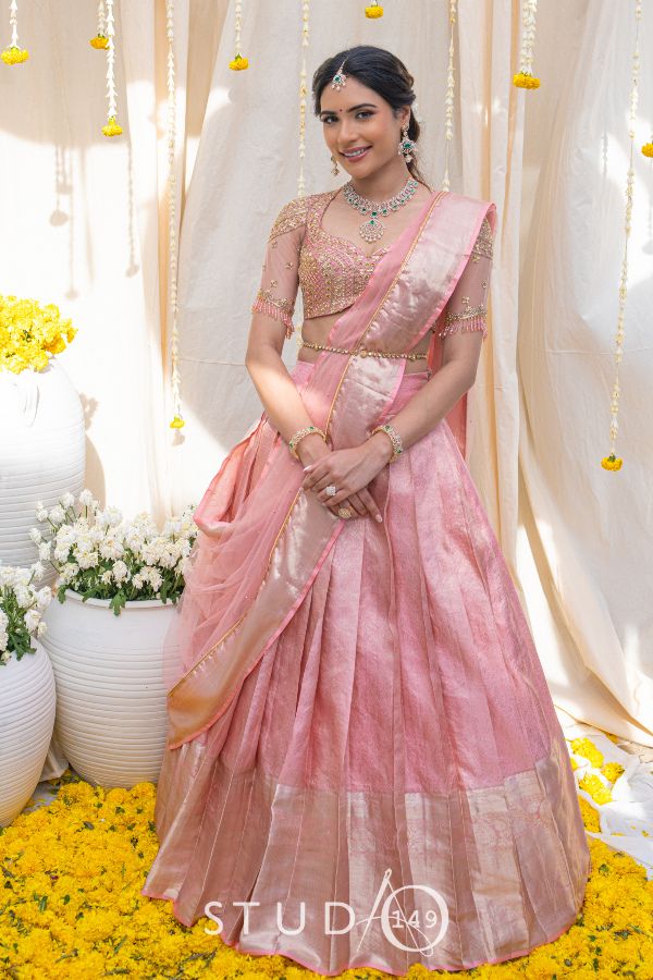 KANJEEVARAM BRIDAL HALF SAREE SET IN PINK Studio 149 Fashion