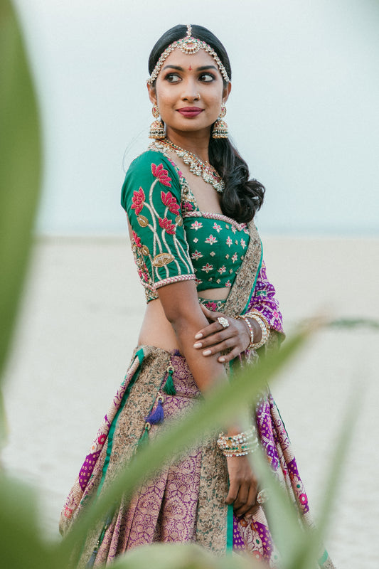 PLEATED BANARES BRIDAL LEHENGA IN PURPLE