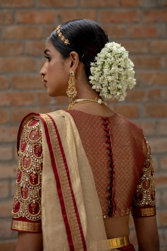 BRIDAL KANJEEVARAM HALF SAREE IN MAROON