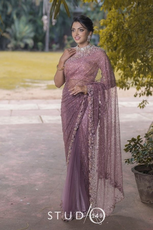 DESIGNER SAREE FOR WEDDING IN MAUVE