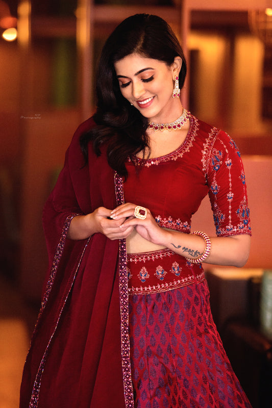 RED BRIDAL VELVET LEHENGA