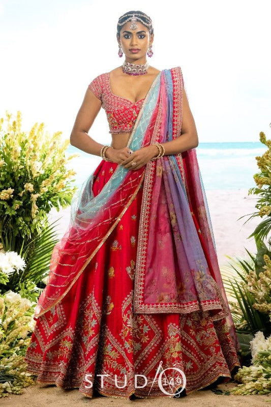 EMBELLISHED DESIGNER BRIDAL LEHENGA IN RAW SILK