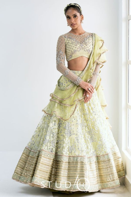 PASTEL BRIDAL LEHENGA IN MINT GREEN