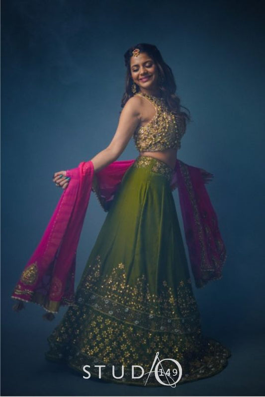 EMBROIDERED VELVET BRIDAL LEHENGA