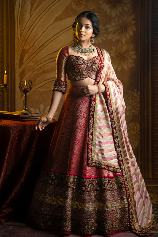 TRADITIONAL RED BANARES BRIDAL LEHENGA