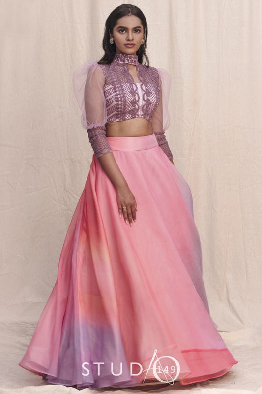 BRIDAL EMBROIDERED CROP TOP & SKIRT