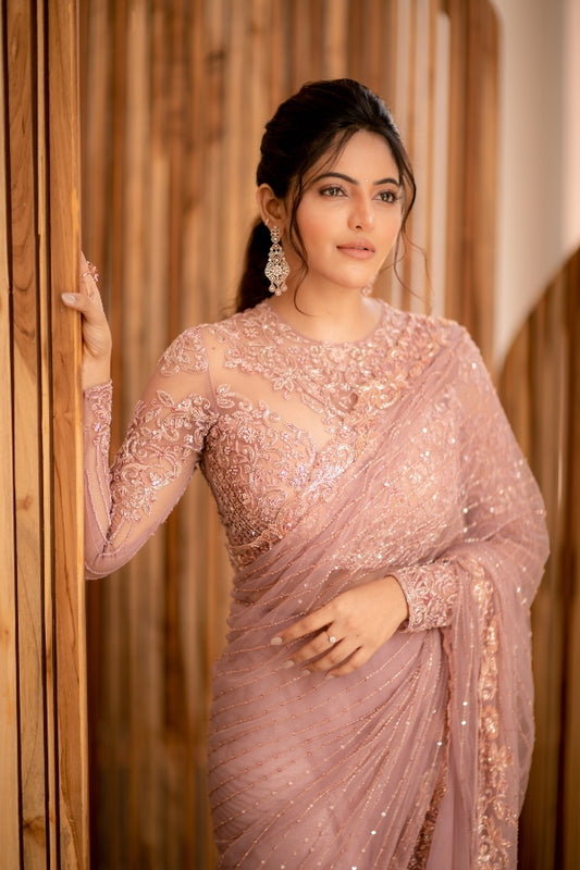 BRIDAL DESIGNER SAREE IN BLUSH PINK