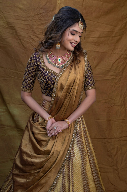 BRIDAL KANJEEVARAM HALF SAREE IN BROWN