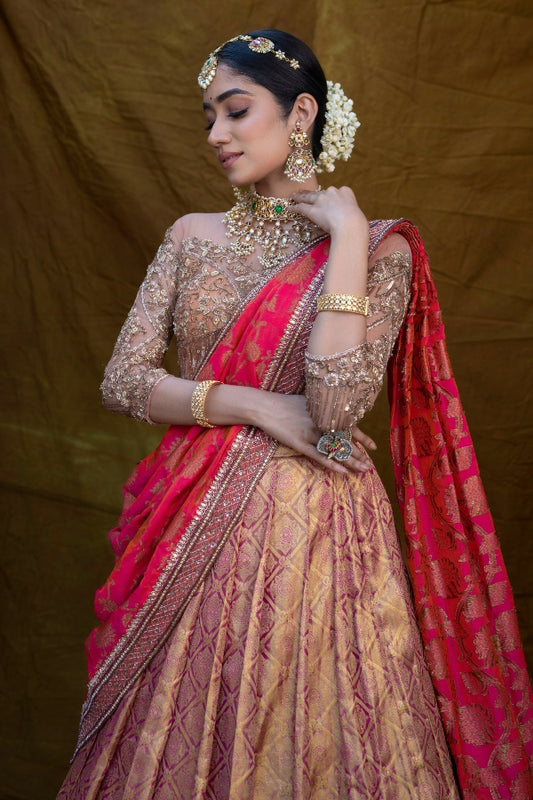 BRIDAL KANJEEVARAM HALF SAREE IN GOLD