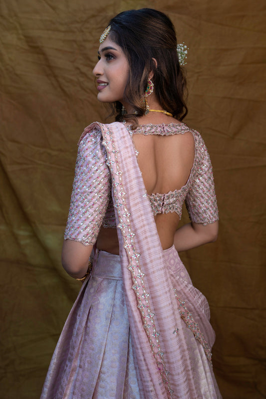 KANJEEVARAM BRIDAL HALF SAREE IN PINK