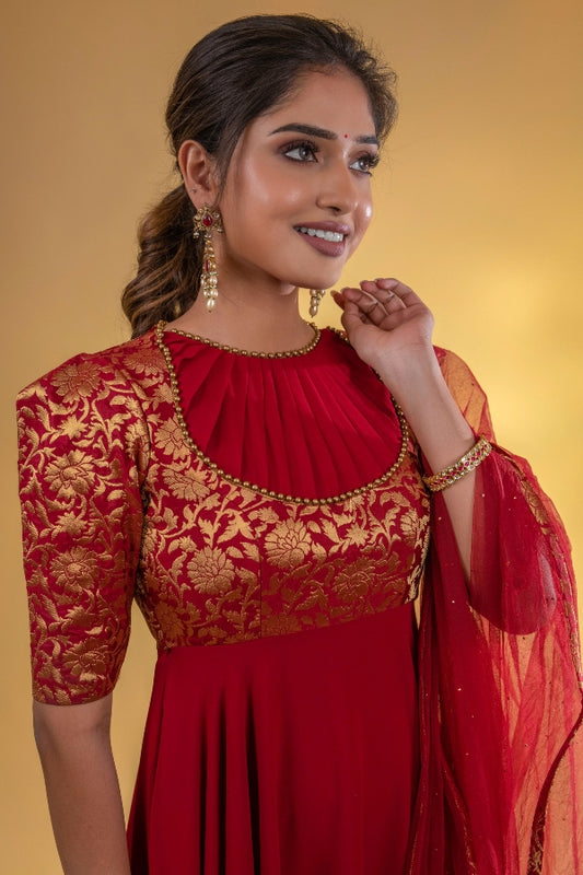 DESIGNER BRIDESMAID ANARKALI IN RED