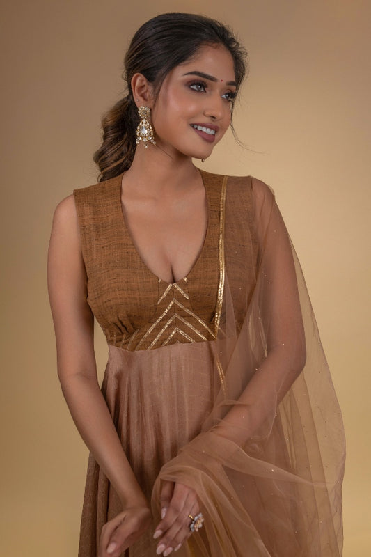 DESIGNER BRIDESMAID ANARKALI IN BROWN