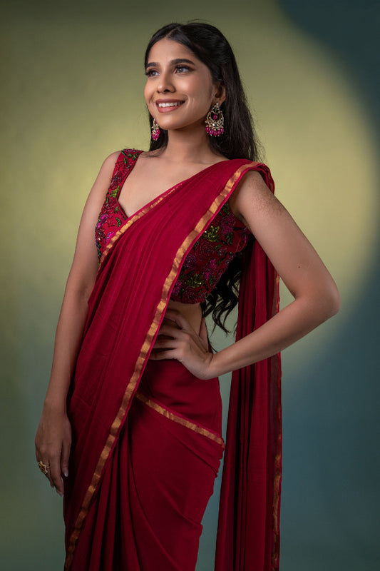 CONTEMPORARAY DESIGNER SAREE IN RED