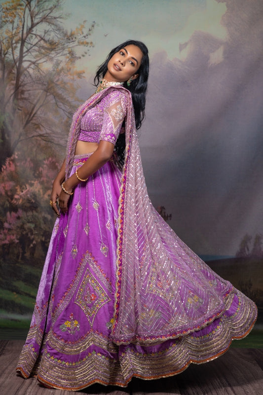 LILAC DESIGNER VELVET LEHENGA