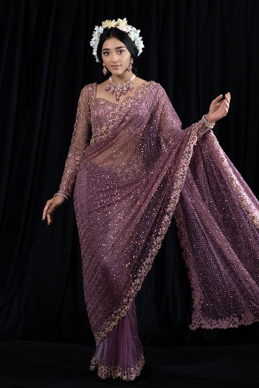 WEDDING RECEPTION SAREE IN MAUVE