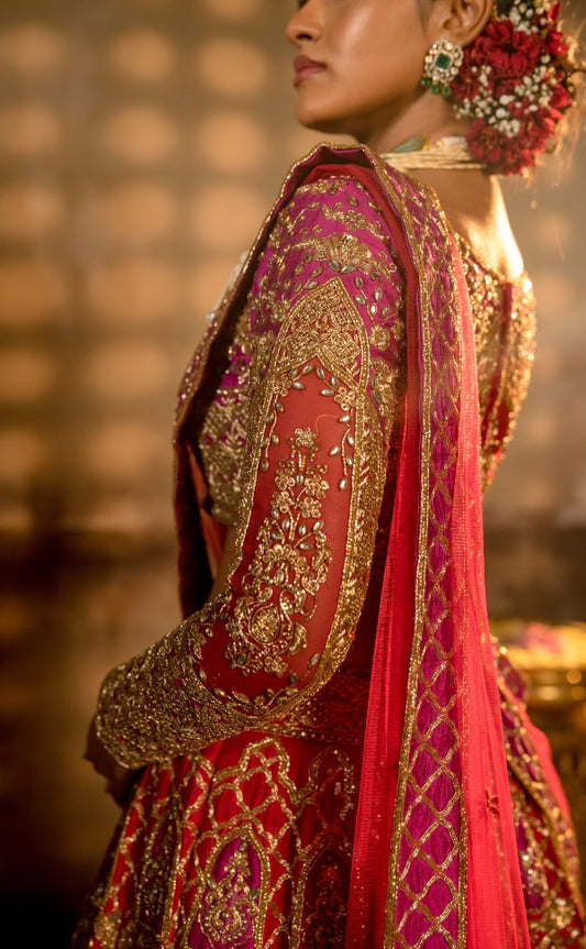 HEAVY RAW SILK BRIDAL LEHENGA IN RED