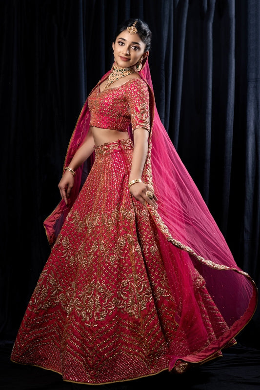 HAND EMBROIDERED DESIGNER WEDDING LEHENGA