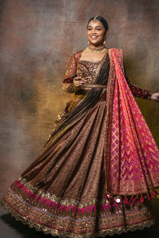 DESIGNER WEDDING LEHENGA IN BROWN