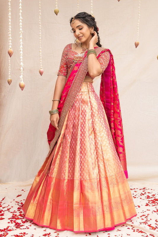 TRADITIONAL KANNJEEVARAM BRIDAL HALF SAREE