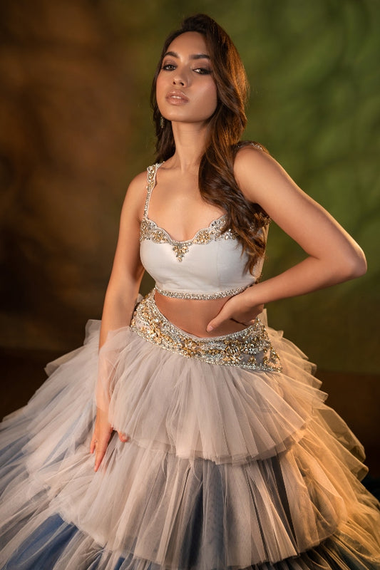 DESIGNER TULLE CROP TOP AND SKIRT