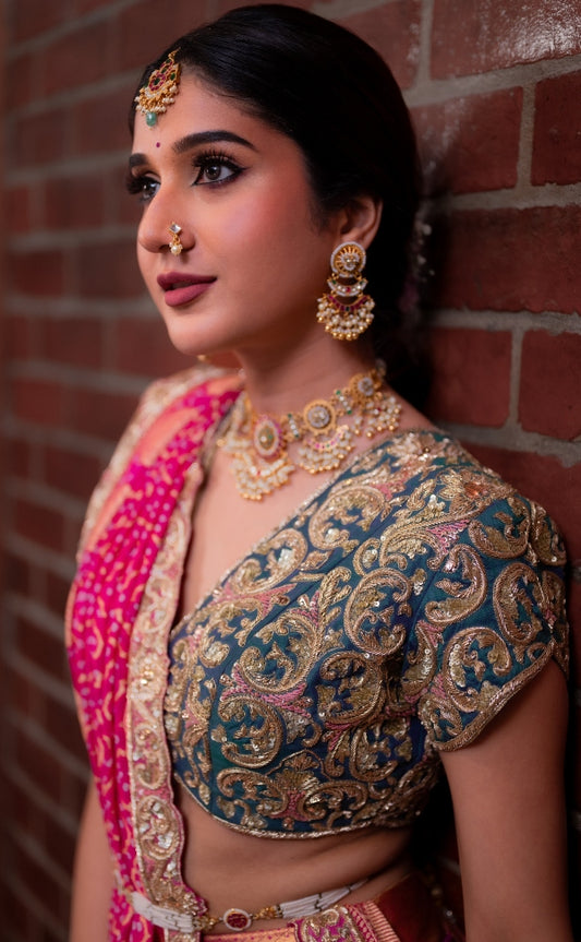 BRIDAL KANJEEVARAM LEHENGA IN PINK AND GOLD