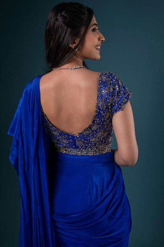 DESIGNER DRAPED SAREE IN BLUE