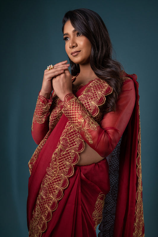 DESIGNER ORGANZA SAREE IN RED