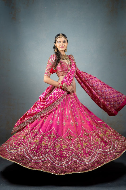 EMBROIDERED WEDDING LEHENGA IN PINK