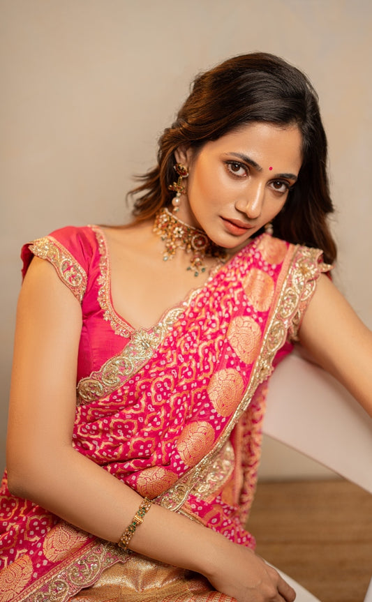 DESIGNER KANJEEVARM HALF SAREE IN PINK