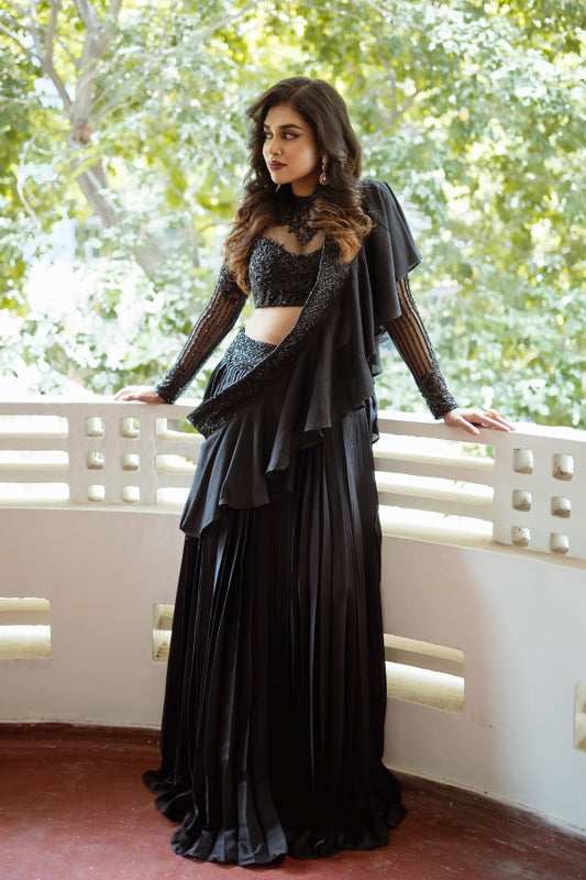 DESIGNER BLACK COCKTAIL SAREE