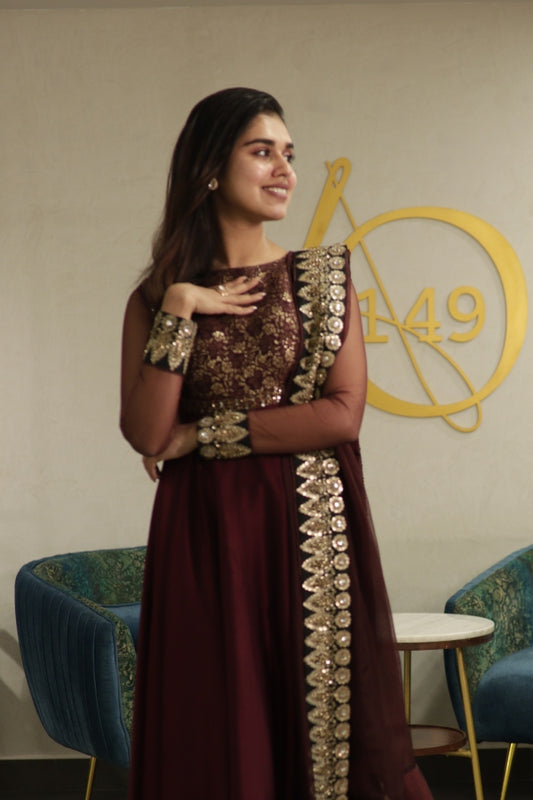 BRIDAL ANARKALI IN BURGUNDY