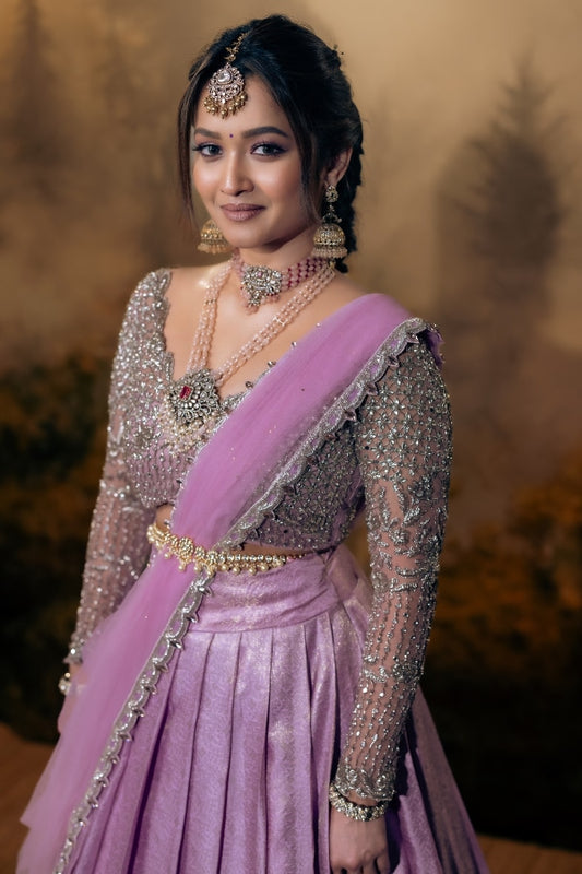 BRIDAL KANJEEVARAM HALF SAREE IN LILAC