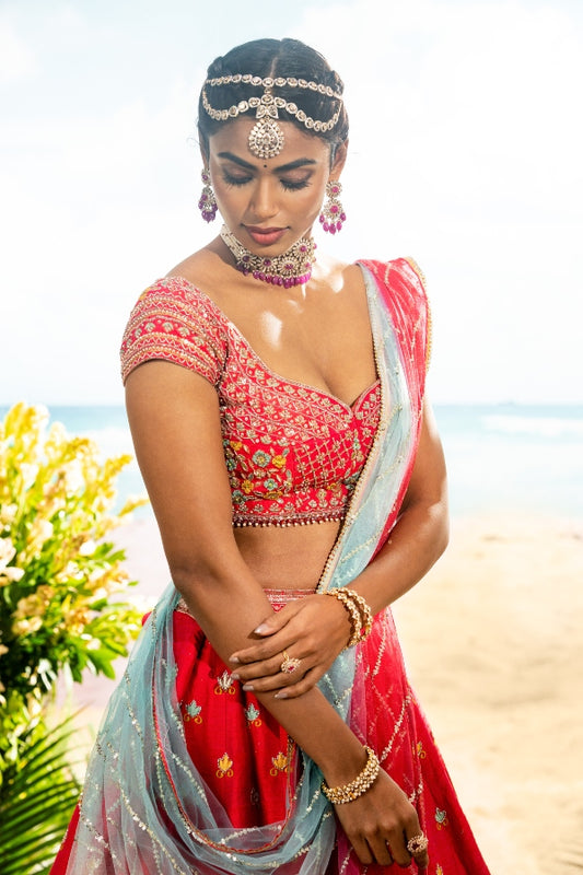 EMBELLISHED DESIGNER BRIDAL LEHENGA IN RAW SILK