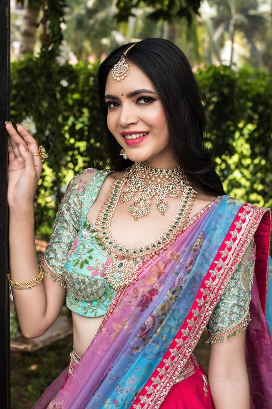 HAND EMBROIDERED BRIDAL LEHENGA IN RUBY PINK