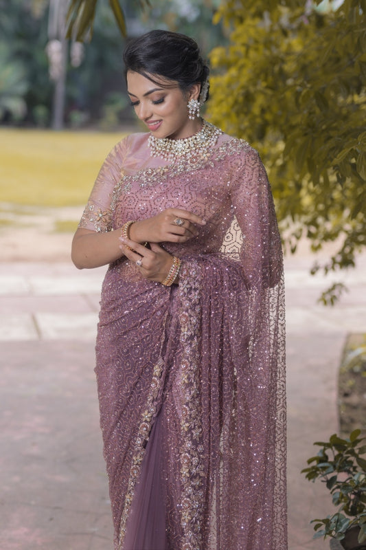 DESIGNER SAREE FOR WEDDING IN MAUVE