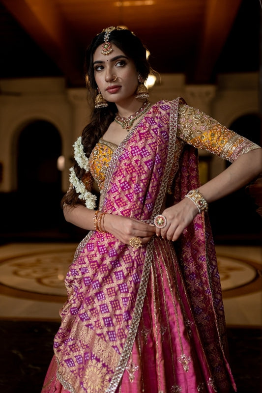 DESIGNER WEDDING LEHENGA IN RAW SILK