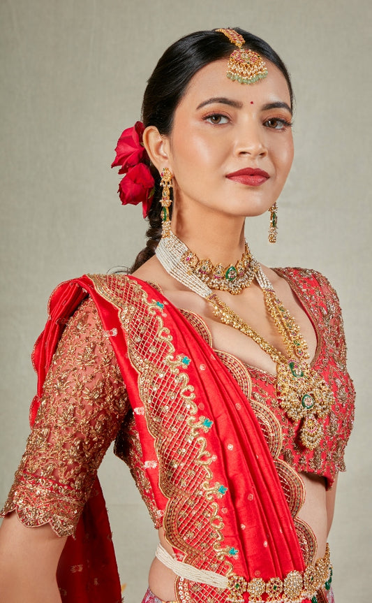 BRIDAL KANJEEVARAM HALF SAREE IN RED