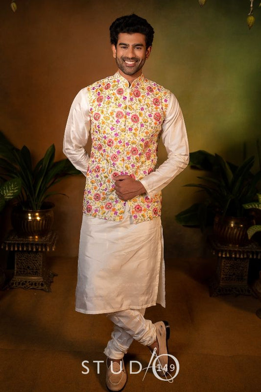 FLORAL EMBELLISHED DESIGNER BANDI KURTA SET