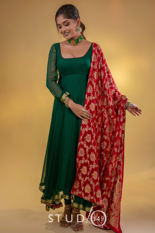 DESIGNER BRIDESMAID ANARKALI IN GREEN