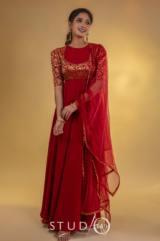 DESIGNER BRIDESMAID ANARKALI IN RED