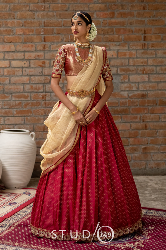 BRIDAL KANJEEVARAM HALF SAREE IN MAROON