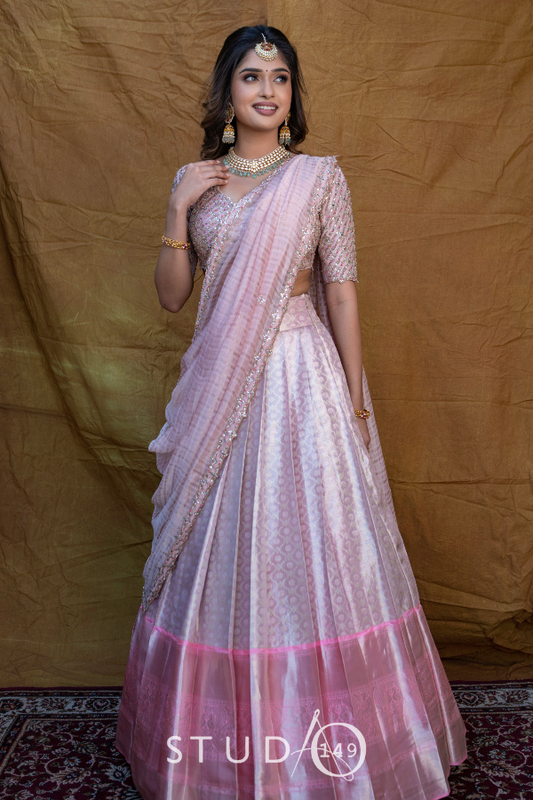 KANJEEVARAM BRIDAL HALF SAREE IN PINK