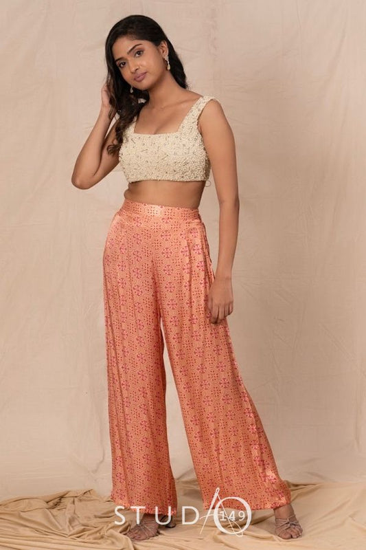 DESIGNER CROP TOP & PRINTED PANTS