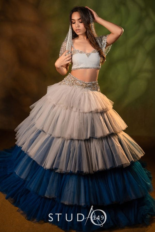 DESIGNER TULLE CROP TOP AND SKIRT