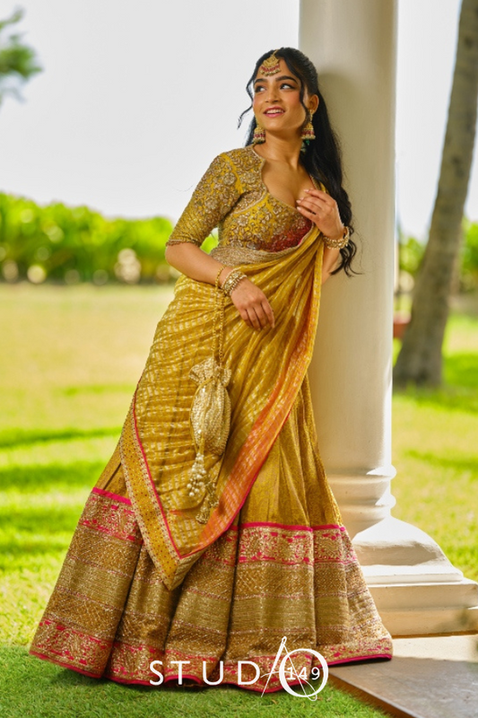 BANARES WEDDING LEHENGA IN MUSTARD