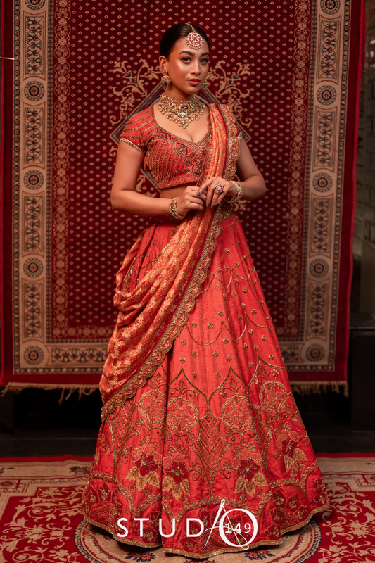 DESIGNER BRIDAL LEHENGA IN TANGERINE