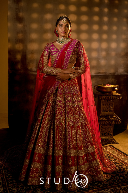 HEAVY RAW SILK BRIDAL LEHENGA IN RED