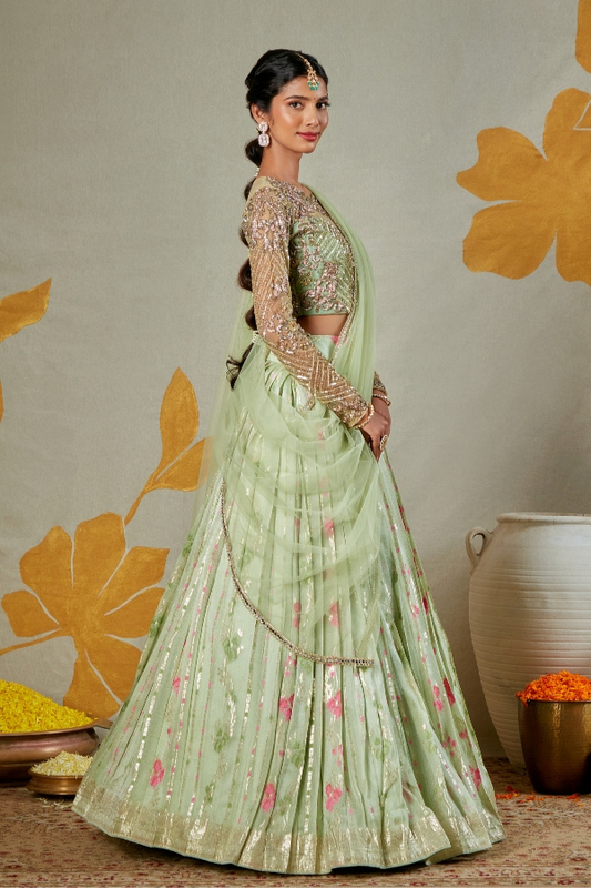 DESIGNER HALF SAREE SET IN MINT GREEN