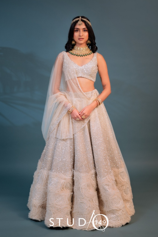 BRIDAL HAND EMBROIDERED LEHENGA IN OFF-WHITE